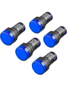 Heschen Luz piloto indicadora LED de 22 mm, AD16-22D/S, 220 V CA 20 mA, color de luz azul, paquete de 5