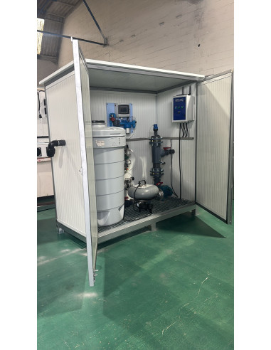 Nanoburbujas filtración de agua en contenedor