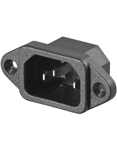 Conector de alimentación CA Macho negro para Chasis Panel. Conector 250 V, 10 A, IEC-320 C14