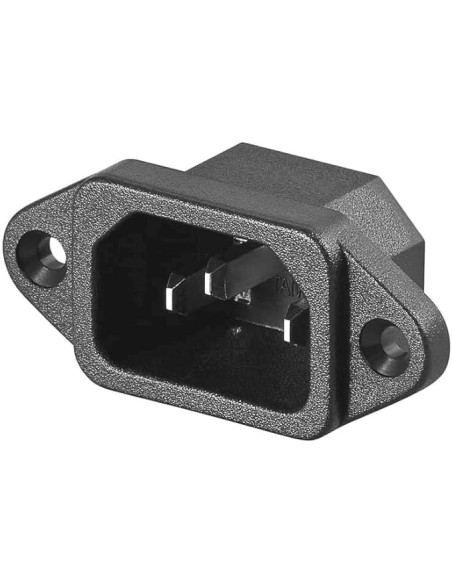 Conector de alimentación CA Macho negro para Chasis Panel. Conector 250 V, 10 A, IEC-320 C14